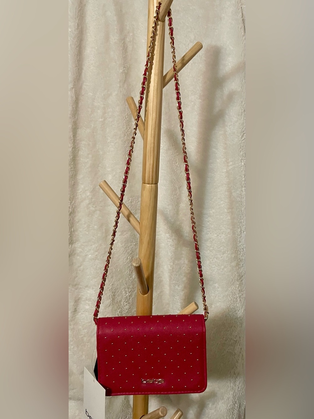 bebe Red Crossbody Shoulder Bag with Gold Chain And Bonus Wallet